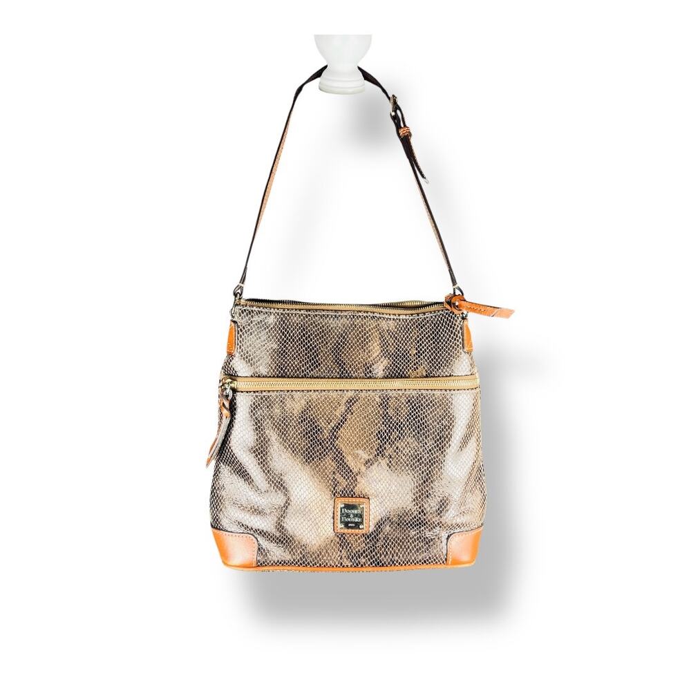 Dooney & Bourke Snakeskin Embossed Leather Letter Carrier Crossbody Metallic